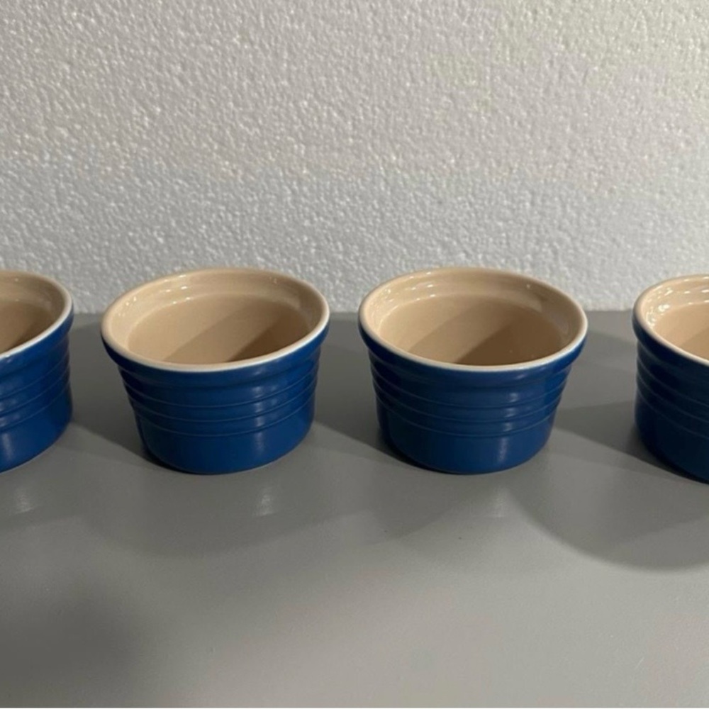 Le Creuset Ceramic Stoneware Custard Ramekins Cup Glossy
Blue Set of 4